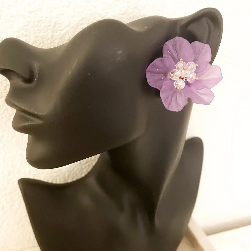 925 Sterling Silver Flower Petal Earrings Large Statement Earrings Floral Studs - Picture 8 of 12